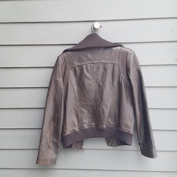 DKNY Brown Leather Bomber Jacket size Small - Picture 8 of 11